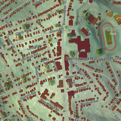 Close-up of the map of Brentwood, Pennsylvania print showing street and building detail