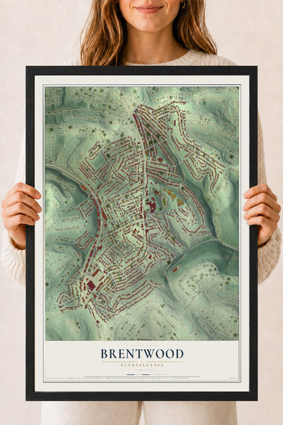 Map of Brentwood, Pennsylvania, 18 x 24 inch print in a black wood frame