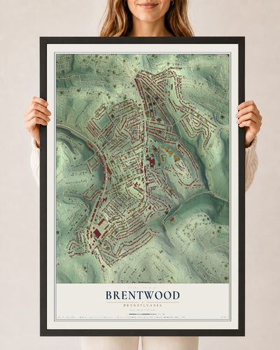 Map of Brentwood, Pennsylvania, 24 x 36 inch print in a black wood frame