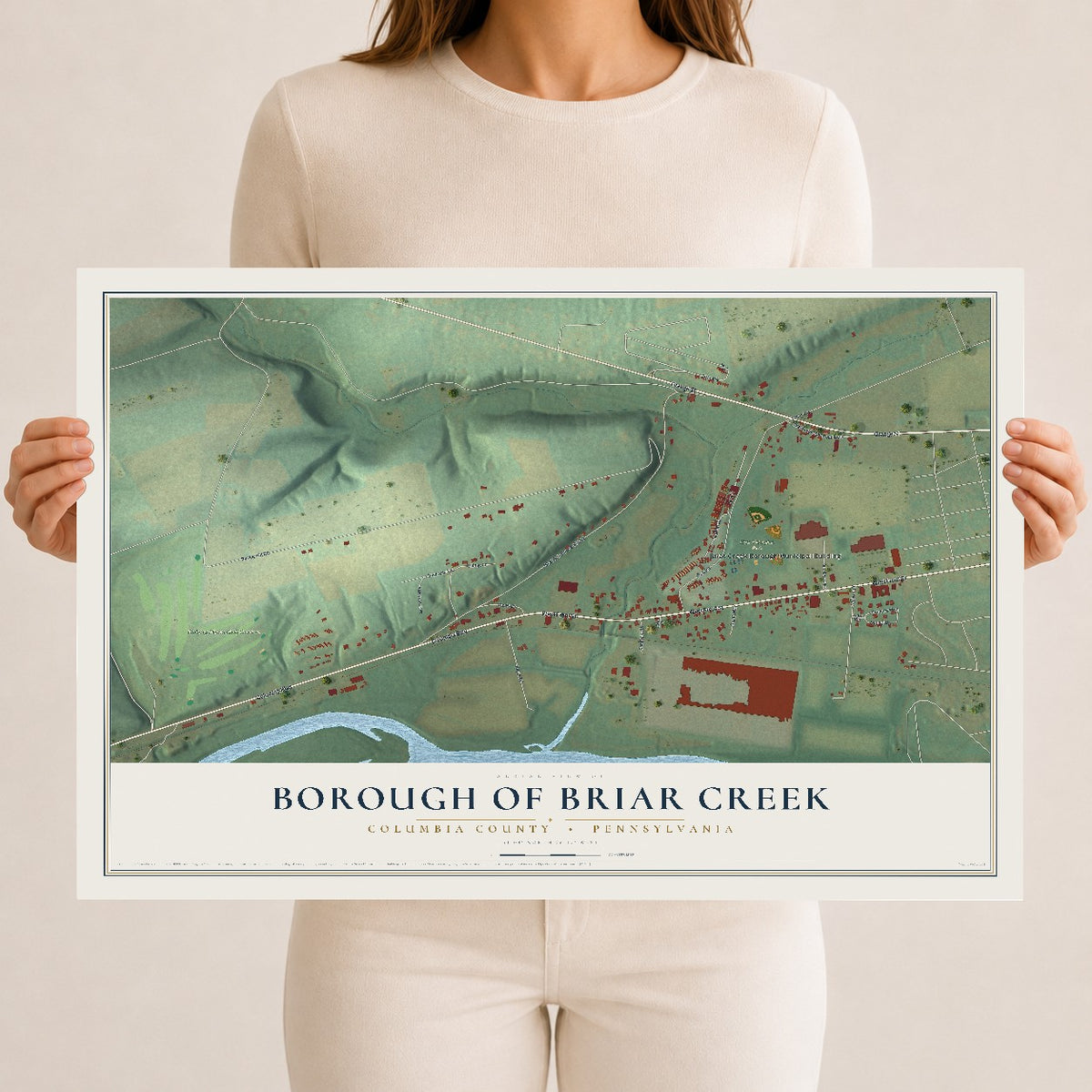 Map of the Borough of Briar Creek, Columbia County, Pennsylvania, 12 x 18 inch unframed archival matte print