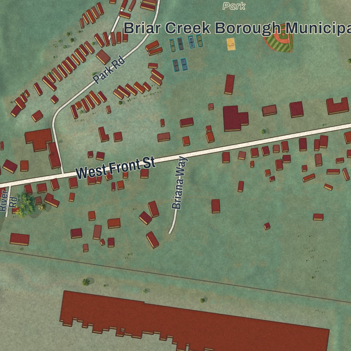 Close-up of the map of the Borough of Briar Creek, Columbia County, Pennsylvania print showing street and building detail