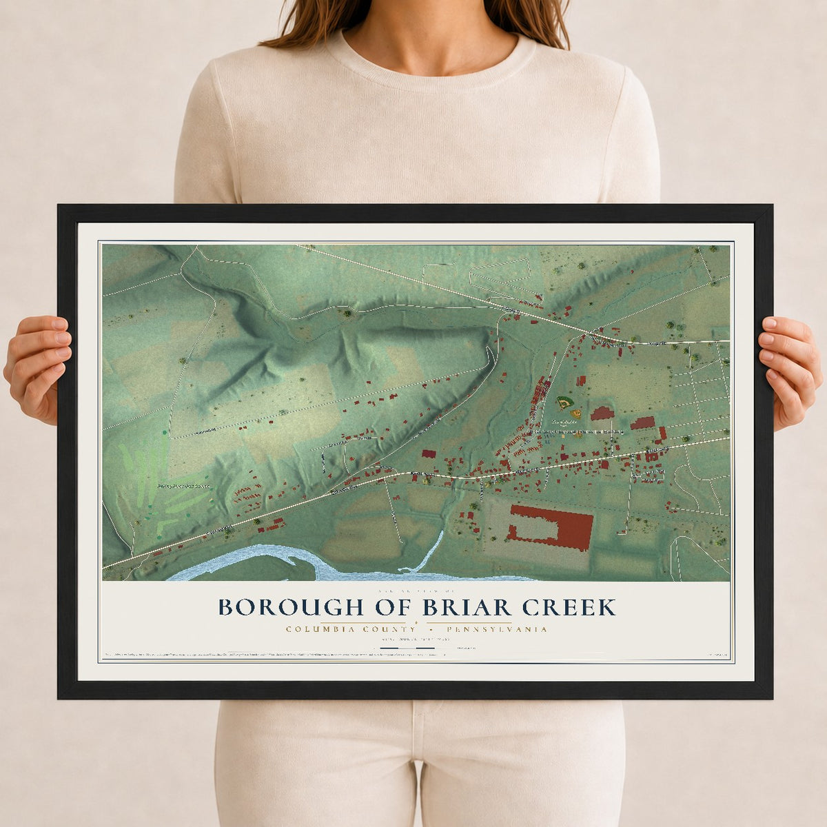 Map of the Borough of Briar Creek, Columbia County, Pennsylvania, 12 x 18 inch print in a black wood frame