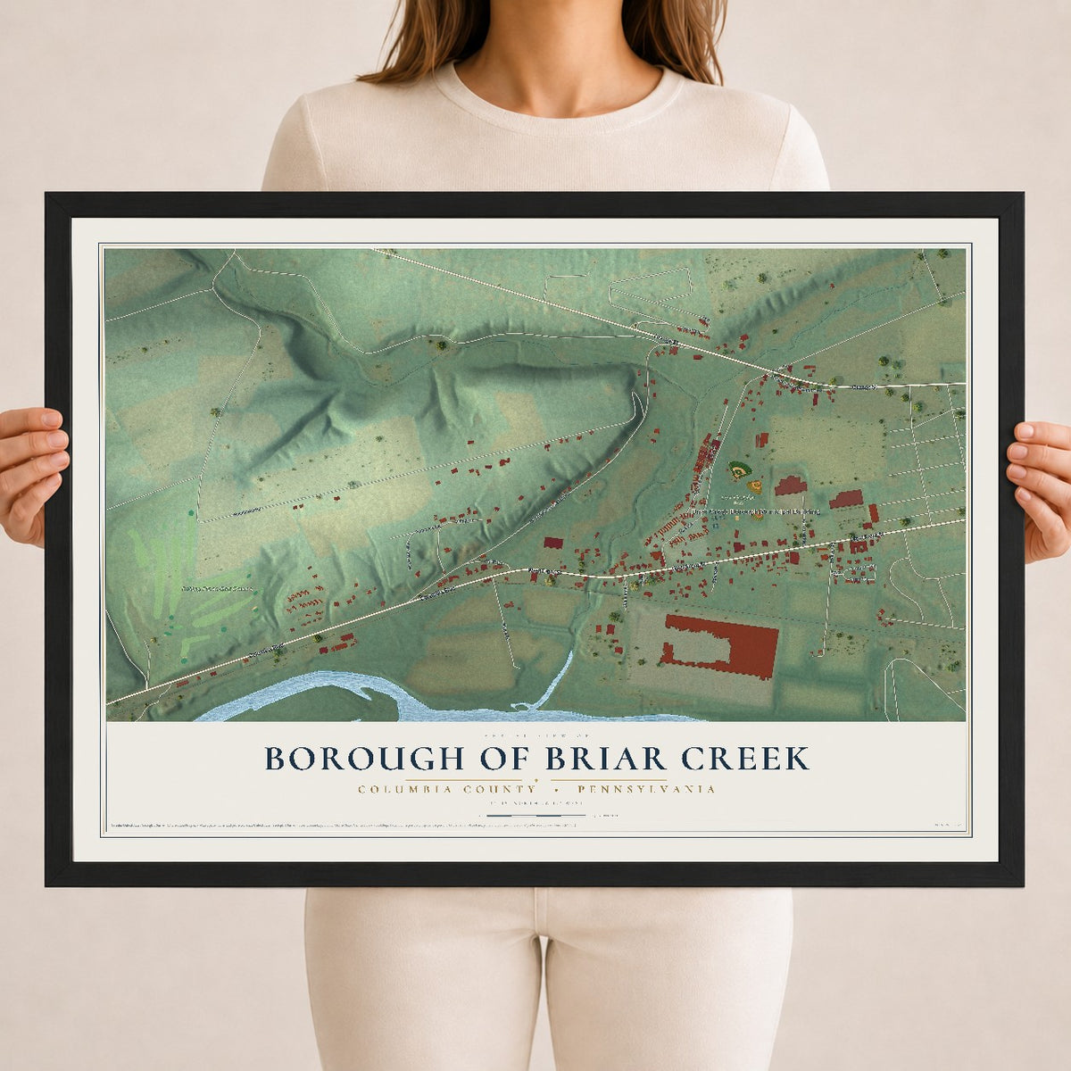 Map of the Borough of Briar Creek, Columbia County, Pennsylvania, 18 x 24 inch print in a black wood frame