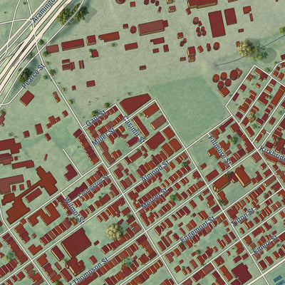 Close-up of the map of Bridesburg, Pennsylvania print showing street and building detail