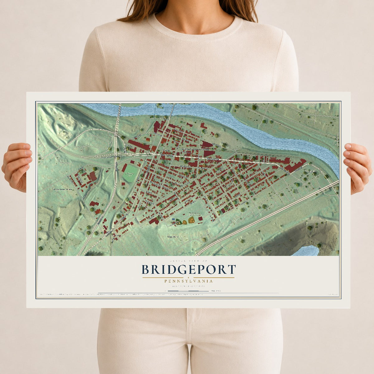 Map of Bridgeport, Pennsylvania, 12 x 18 inch unframed archival matte print