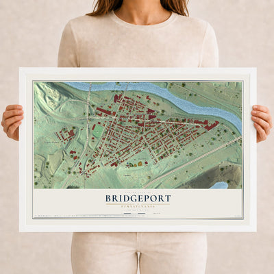 Map of Bridgeport, Pennsylvania, 12 x 18 inch print in a white wood frame