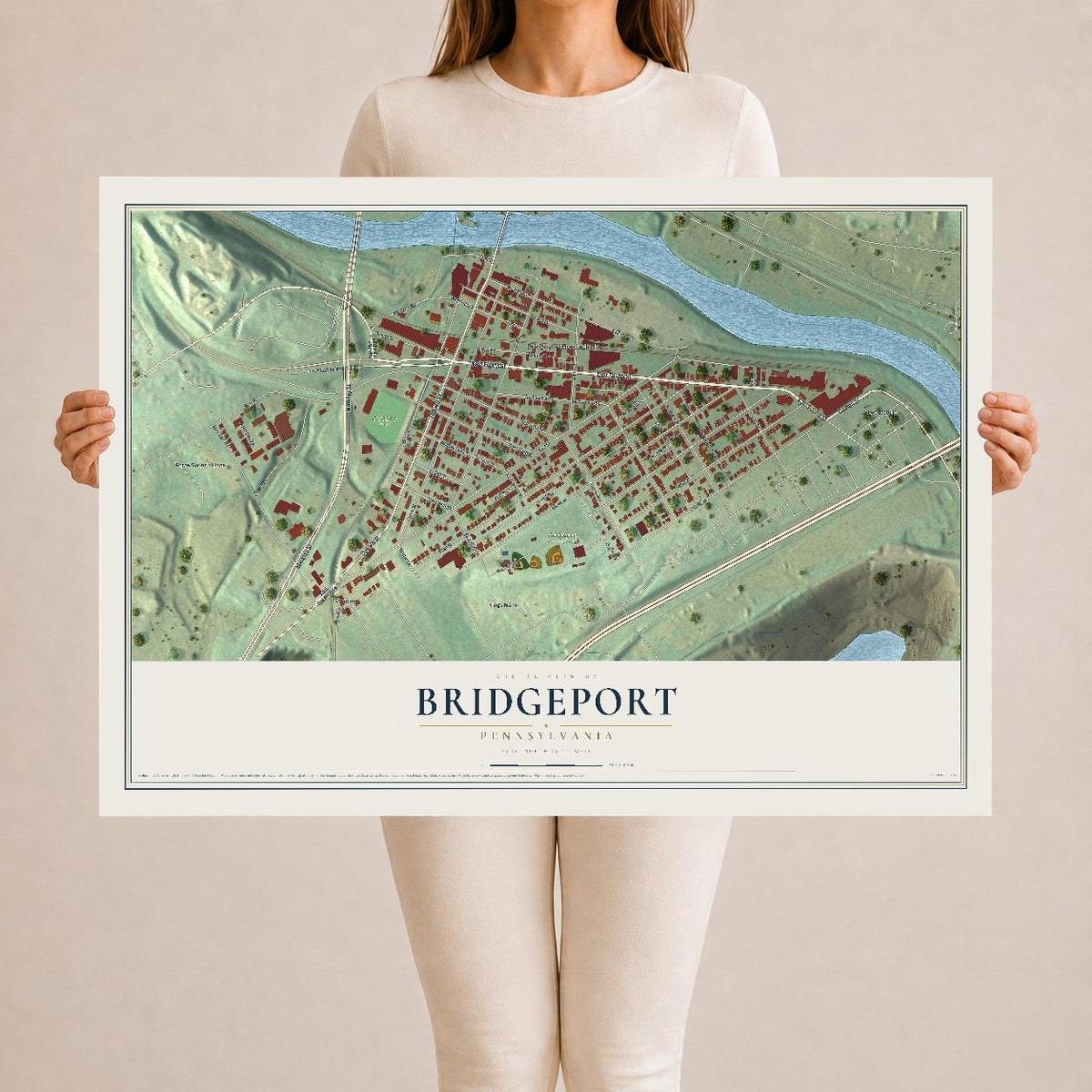 Map of Bridgeport, Pennsylvania, 24 x 36 inch unframed archival matte print