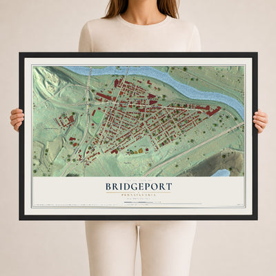 Map of Bridgeport, Pennsylvania, 24 x 36 inch print in a black wood frame