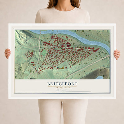 Map of Bridgeport, Pennsylvania, 24 x 36 inch print in a white wood frame