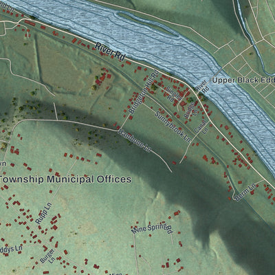 Close-up of the map of Bridgeton, Pennsylvania print showing street and building detail