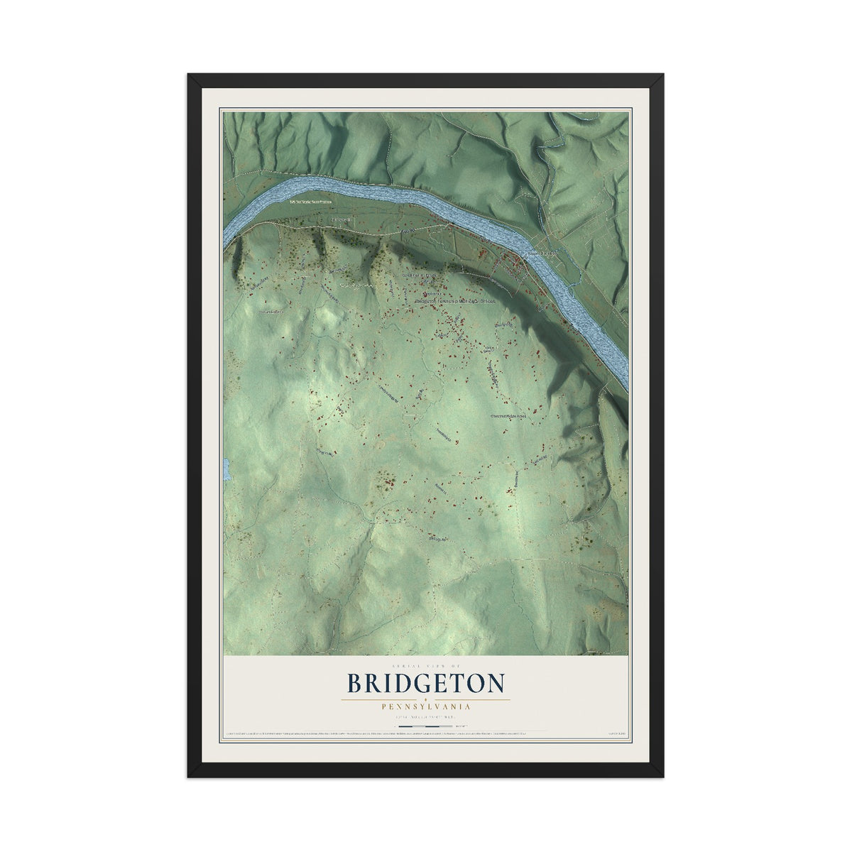 Map of Bridgeton, Pennsylvania, 12 x 18 inch print in a black wood frame