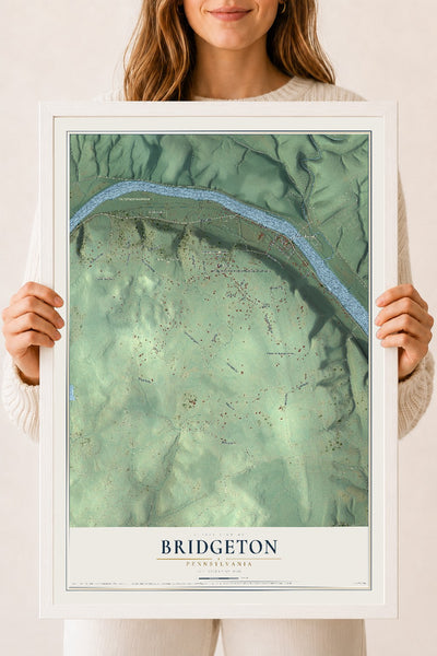Map of Bridgeton, Pennsylvania, 18 x 24 inch print in a white wood frame