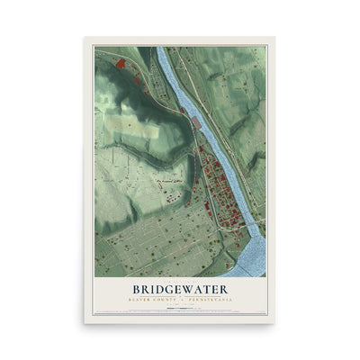 Map of Bridgewater, Beaver County, Pennsylvania, 12 x 18 inch unframed archival matte print