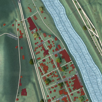 Second close-up of the map of Bridgewater, Beaver County, Pennsylvania print showing more streets and buildings