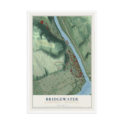 Map of Bridgewater, Beaver County, Pennsylvania, 12 x 18 inch print in a white wood frame