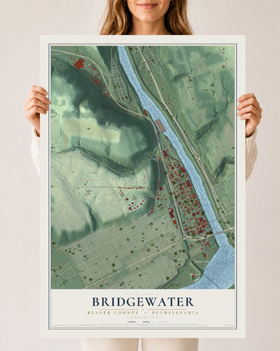 Map of Bridgewater, Beaver County, Pennsylvania, 24 x 36 inch unframed archival matte print