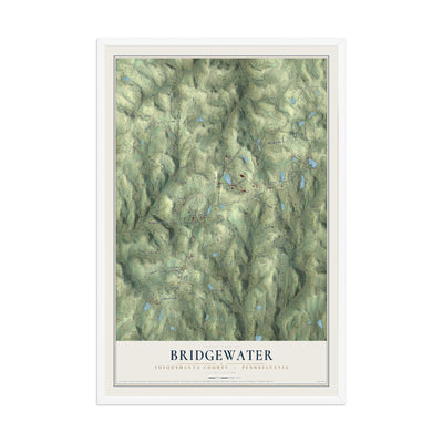 Map of Bridgewater, Susquehanna County, Pennsylvania, 12 x 18 inch print in a white wood frame