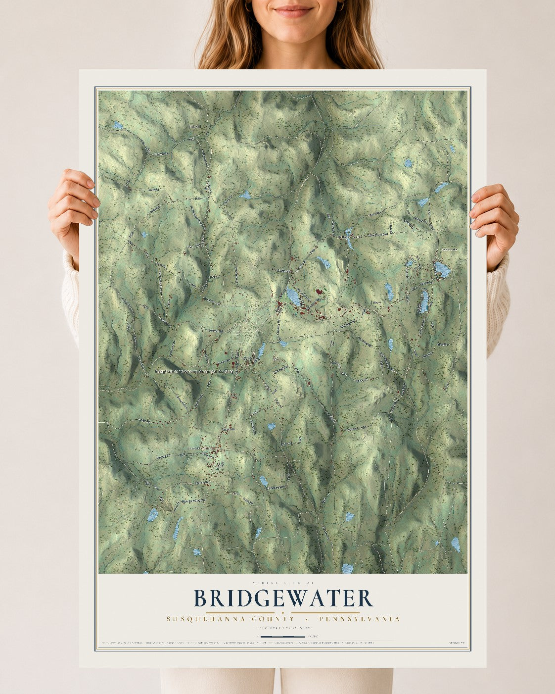 Map of Bridgewater, Susquehanna County, Pennsylvania, 24 x 36 inch unframed archival matte print