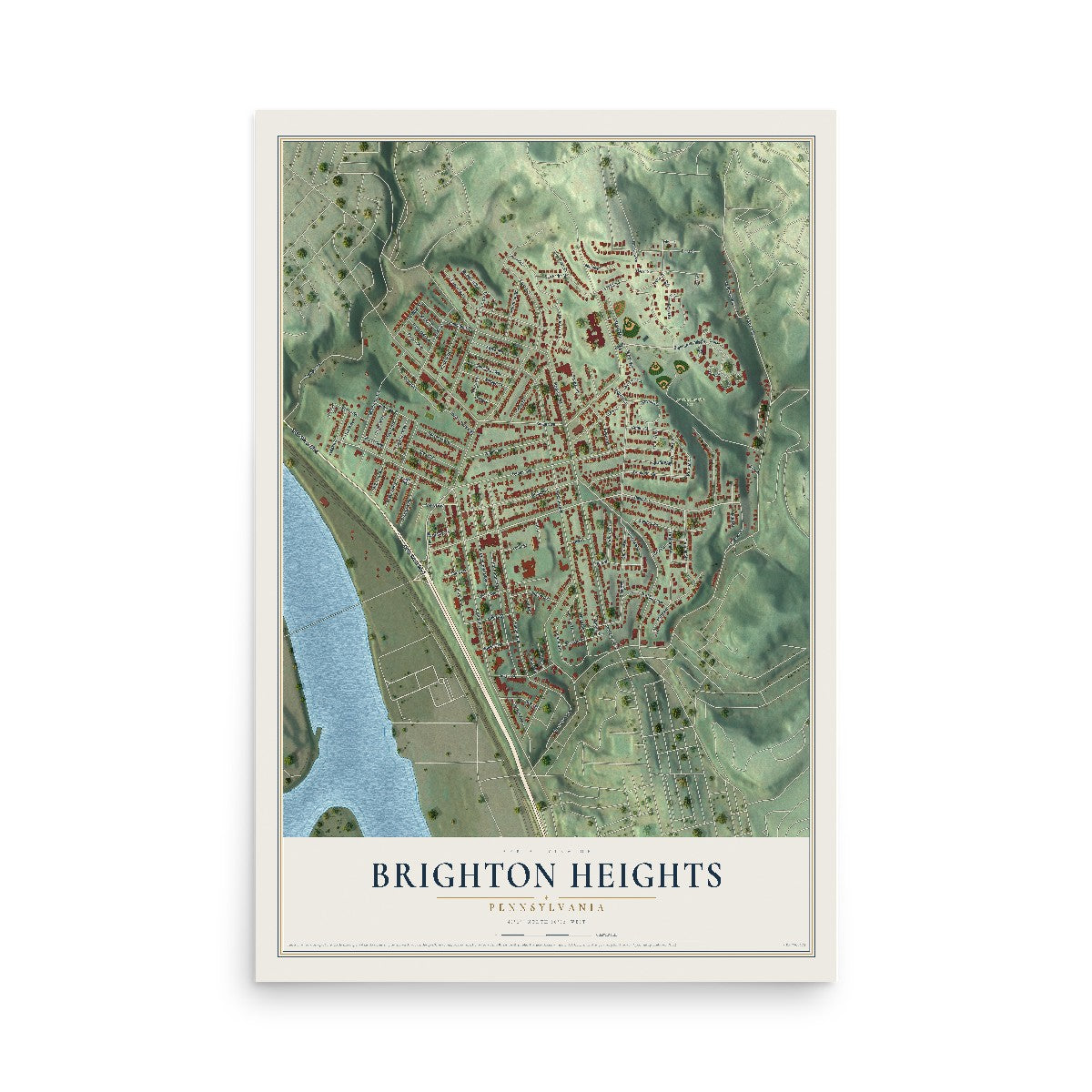 Map of Brighton Heights, Pennsylvania, 12 x 18 inch unframed archival matte print