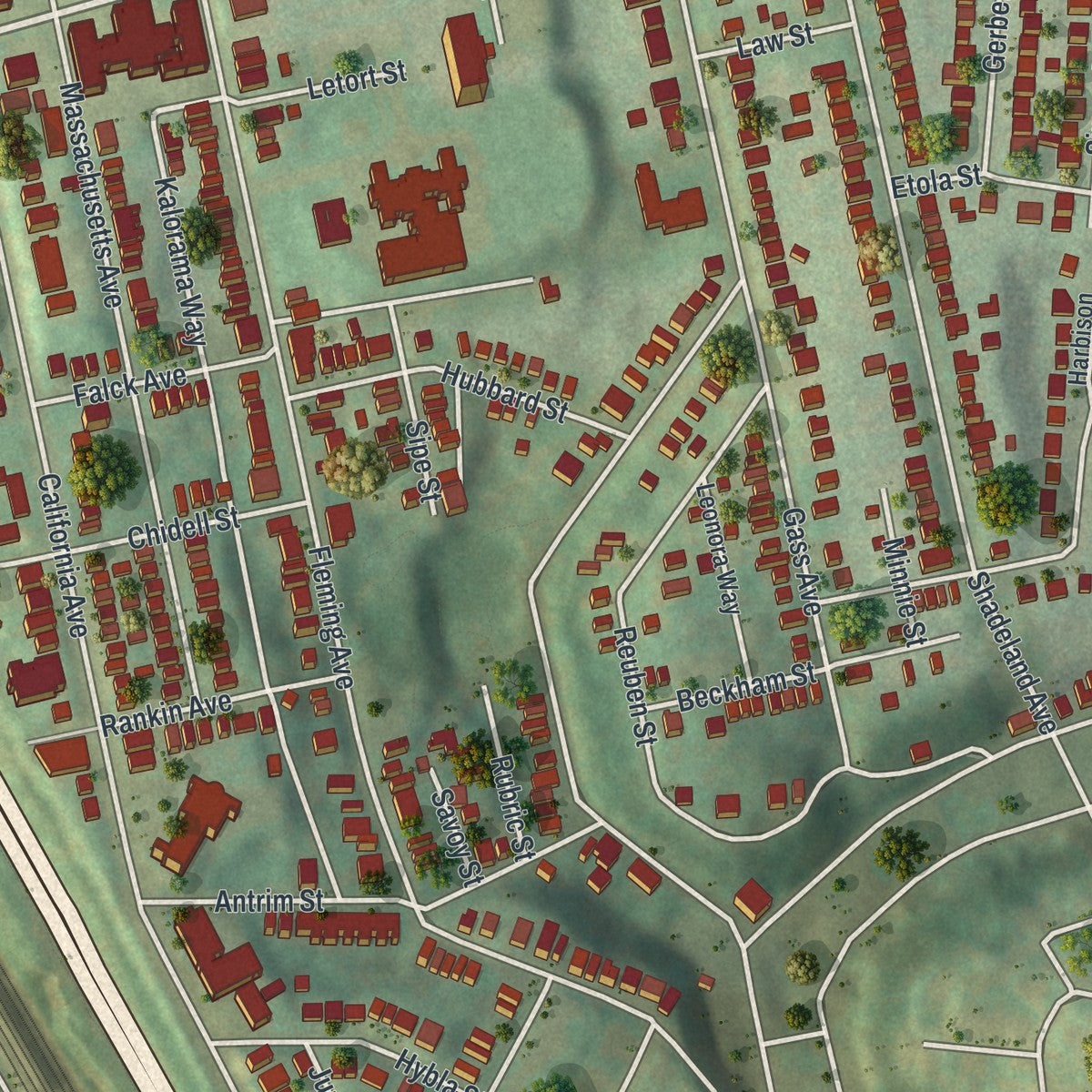 Second close-up of the map of Brighton Heights, Pennsylvania print showing more streets and buildings