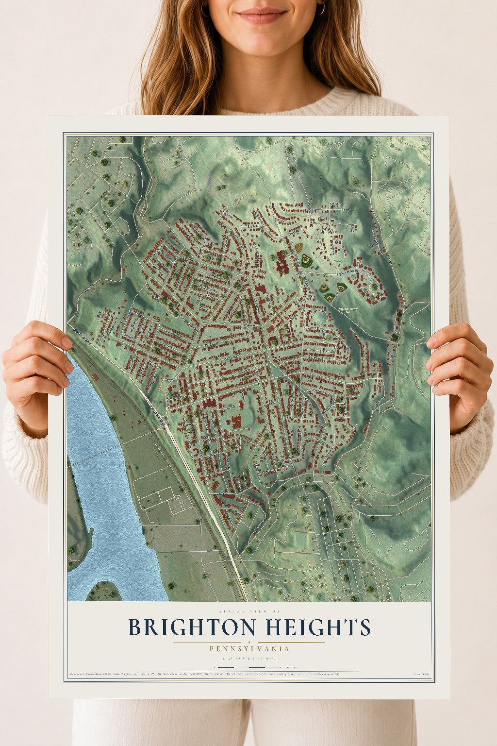 Map of Brighton Heights, Pennsylvania, 18 x 24 inch unframed archival matte print