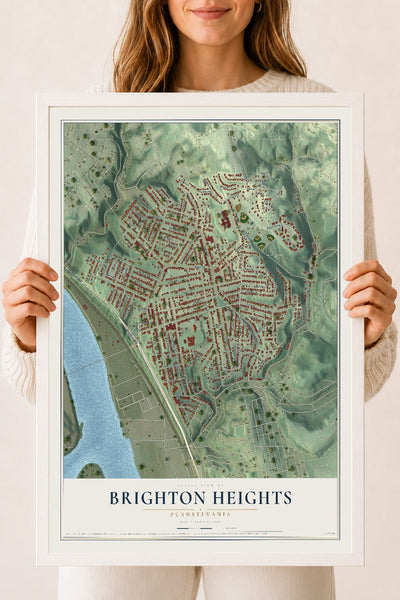 Map of Brighton Heights, Pennsylvania, 18 x 24 inch print in a white wood frame