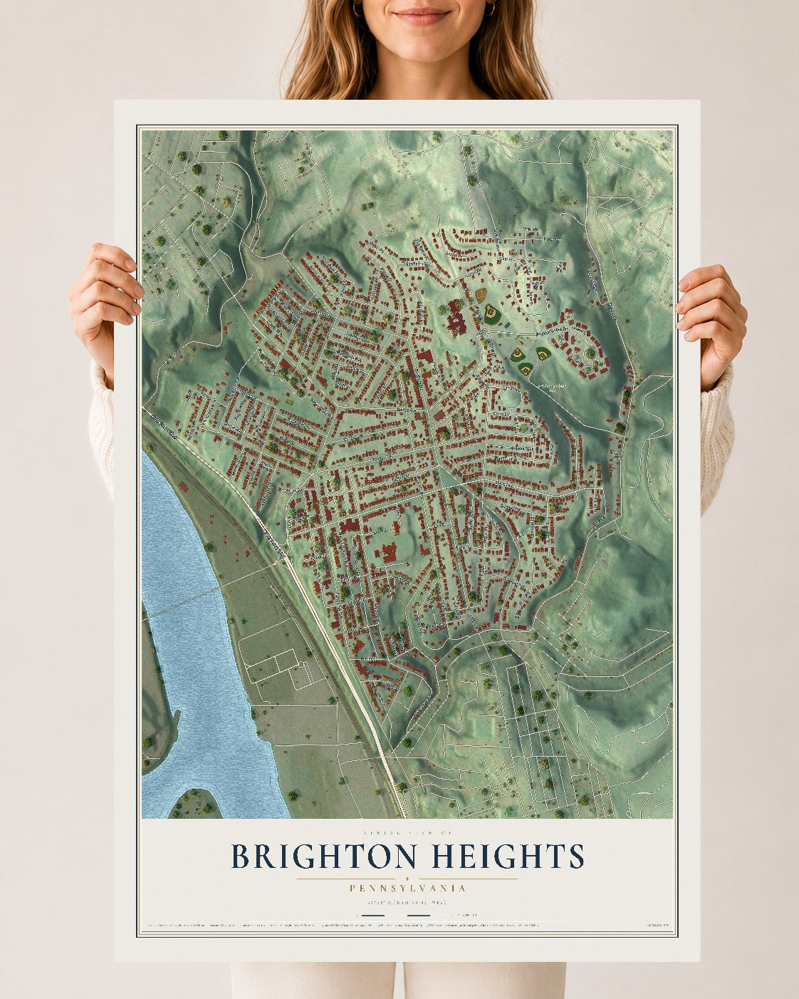 Map of Brighton Heights, Pennsylvania, 24 x 36 inch unframed archival matte print
