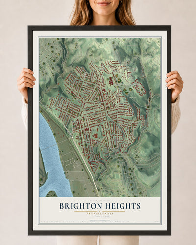 Map of Brighton Heights, Pennsylvania, 24 x 36 inch print in a black wood frame