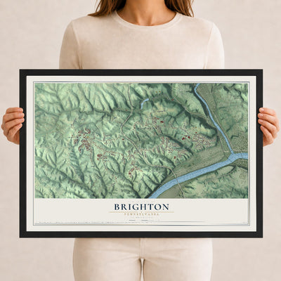 Map of Brighton, Pennsylvania, 12 x 18 inch print in a black wood frame