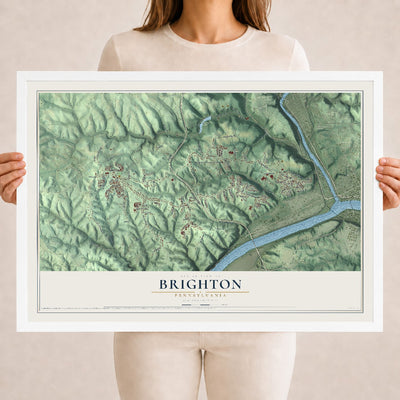 Map of Brighton, Pennsylvania, 18 x 24 inch print in a white wood frame