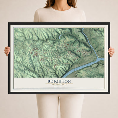 Map of Brighton, Pennsylvania, 24 x 36 inch print in a black wood frame
