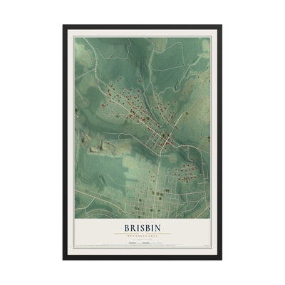 Map of Brisbin, Pennsylvania, 12 x 18 inch print in a black wood frame