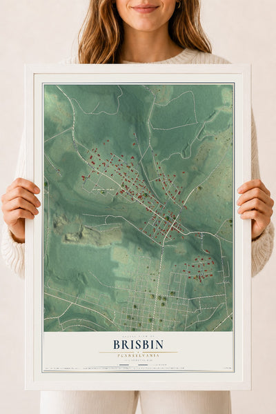 Map of Brisbin, Pennsylvania, 18 x 24 inch print in a white wood frame