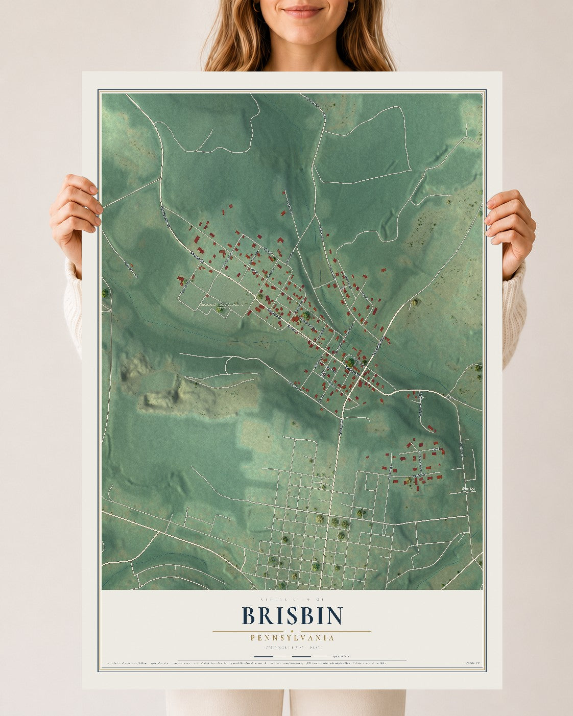 Map of Brisbin, Pennsylvania, 24 x 36 inch unframed archival matte print