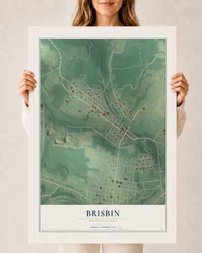Map of Brisbin, Pennsylvania, 24 x 36 inch print in a white wood frame