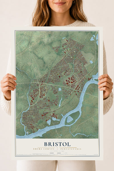 Map of Bristol, Bucks County, Pennsylvania, 18 x 24 inch unframed archival matte print