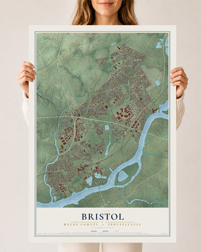 Map of Bristol, Bucks County, Pennsylvania, 24 x 36 inch unframed archival matte print