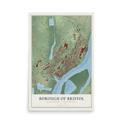 Map of the Borough of Bristol, Bucks County, Pennsylvania, 12 x 18 inch unframed archival matte print