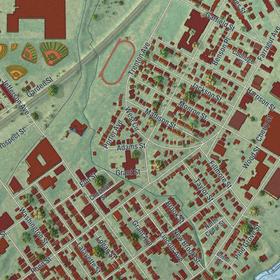 Close-up of the map of the Borough of Bristol, Bucks County, Pennsylvania print showing street and building detail
