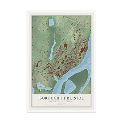Map of the Borough of Bristol, Bucks County, Pennsylvania, 12 x 18 inch print in a white wood frame
