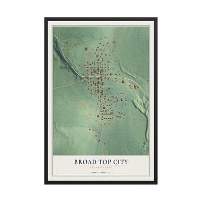 Map of Broad Top City, Pennsylvania, 12 x 18 inch print in a black wood frame
