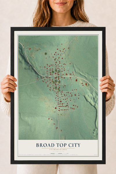 Map of Broad Top City, Pennsylvania, 18 x 24 inch print in a black wood frame