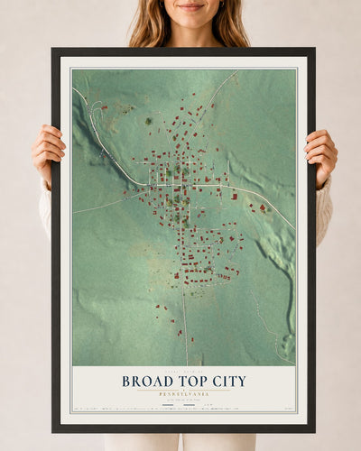 Map of Broad Top City, Pennsylvania, 24 x 36 inch print in a black wood frame