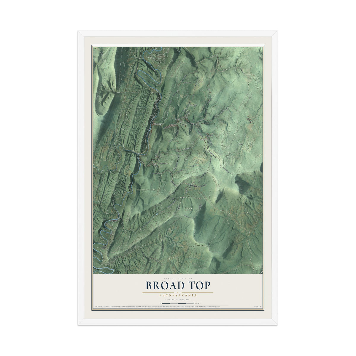 Map of Broad Top, Pennsylvania, 12 x 18 inch print in a white wood frame