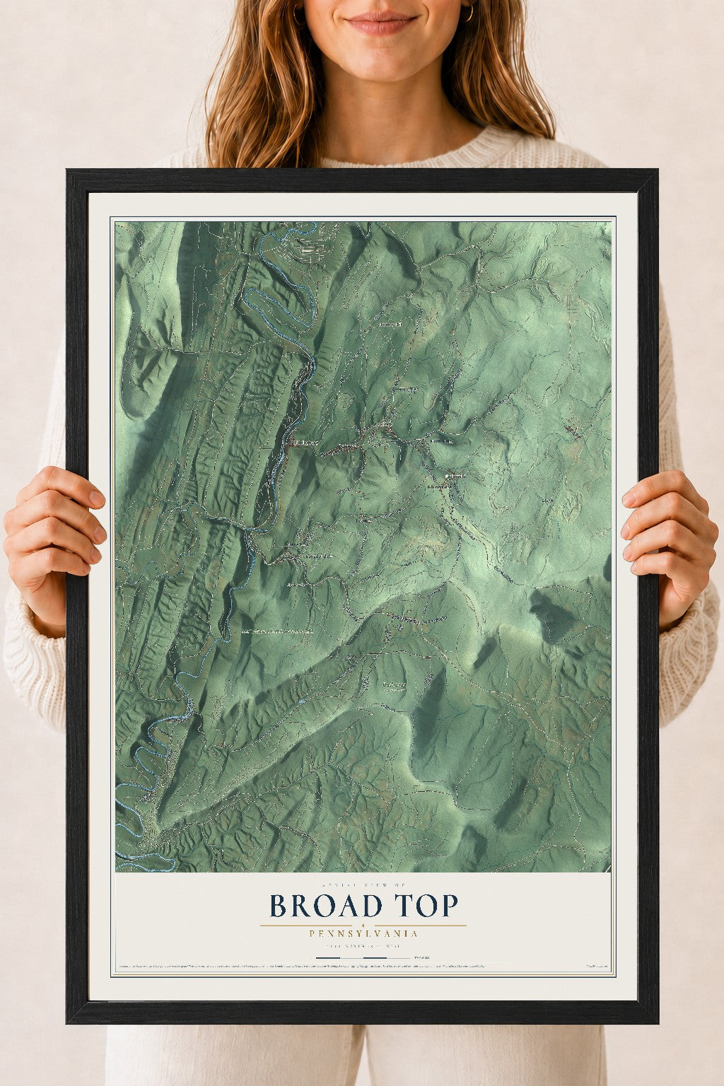 Map of Broad Top, Pennsylvania, 18 x 24 inch print in a black wood frame