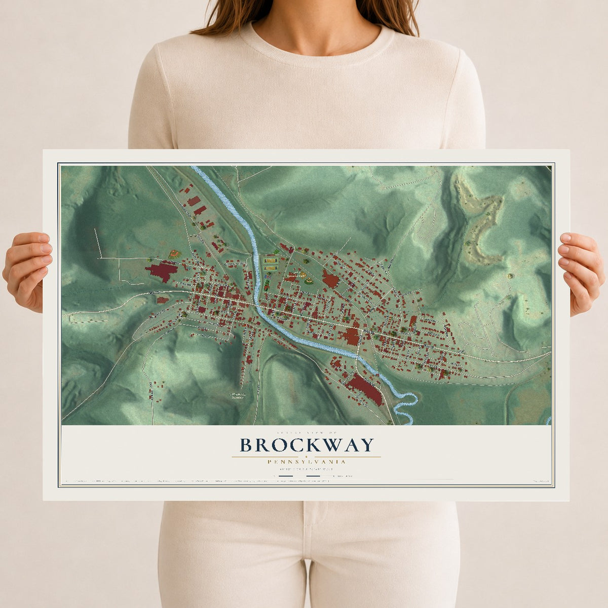 Map of Brockway, Pennsylvania, 12 x 18 inch unframed archival matte print