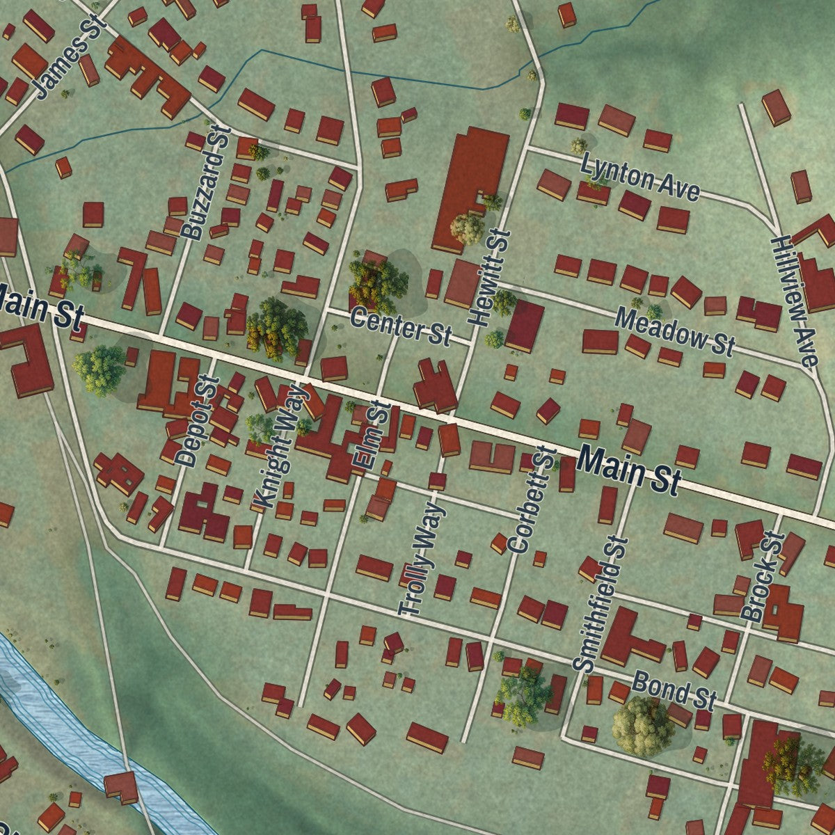 Close-up of the map of Brockway, Pennsylvania print showing street and building detail
