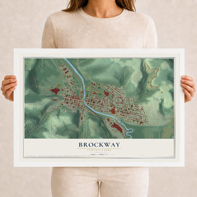 Map of Brockway, Pennsylvania, 12 x 18 inch print in a white wood frame