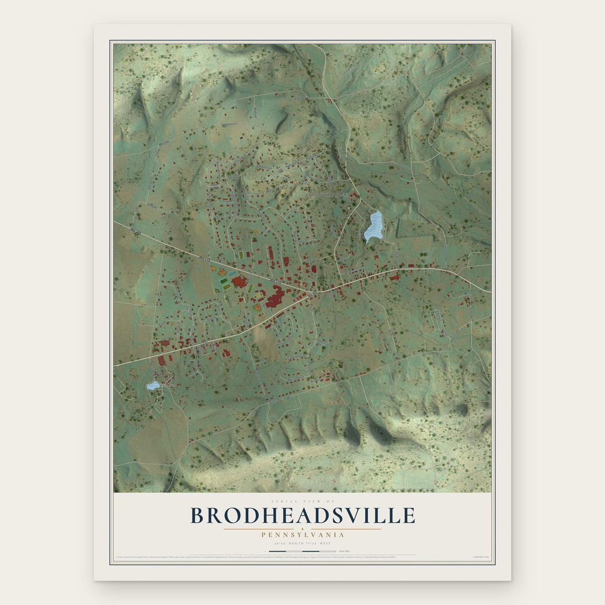 Brodheadsville, Pennsylvania map print, the full design