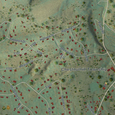 Close-up of the map of Brodheadsville, Pennsylvania print showing street and building detail